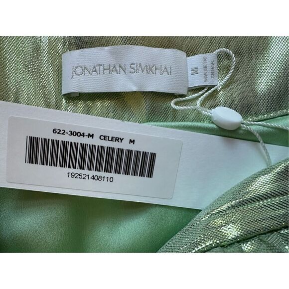 Jonathan Simkhai The Cassia Metallic Chevron Silk/Lurex Midi Skirt in Celery- Si - Picture 5 of 7